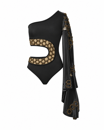 The Kaelis Honeycomb One Shoulder Cape Swimsuit