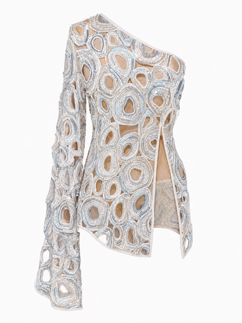 The Aarea One Shoulder Cutwork Dress