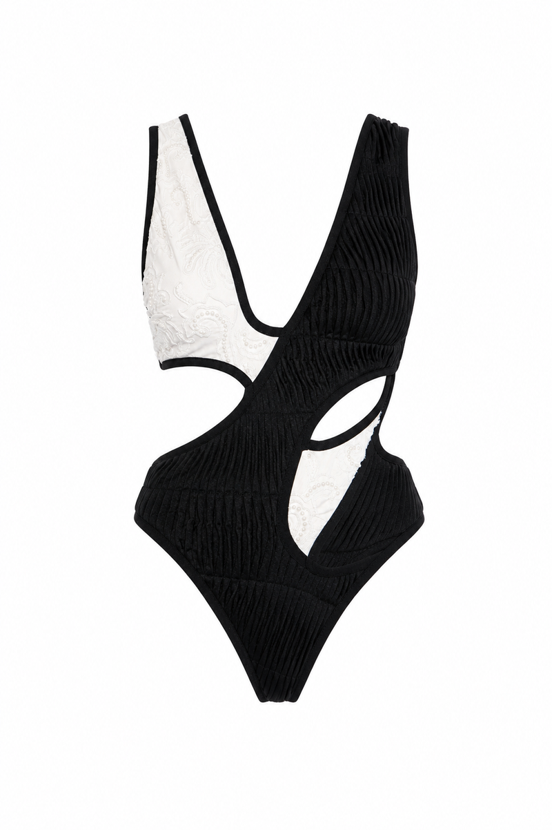 The Elyra Contrast Cutwork Sculpted Swimsuit