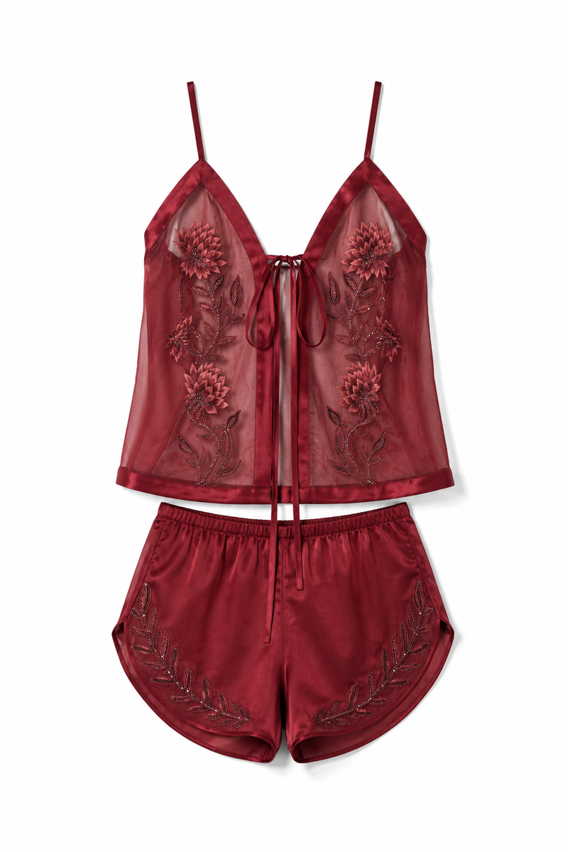 The Brahma Kamal Satin Silk Shorts Set