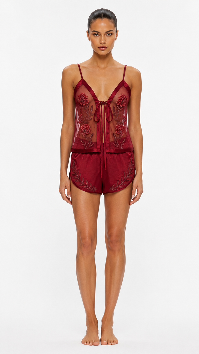 The Brahma Kamal Satin Silk Shorts Set