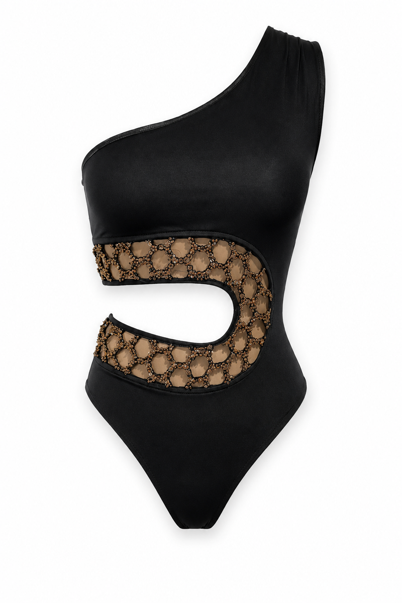 The Kaelis Honeycomb One Shoulder Cape Swimsuit