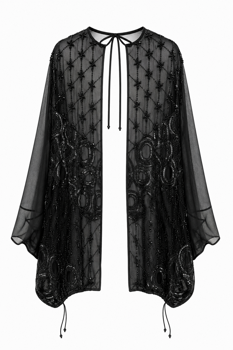The Noctra Embellished Sheer Cape