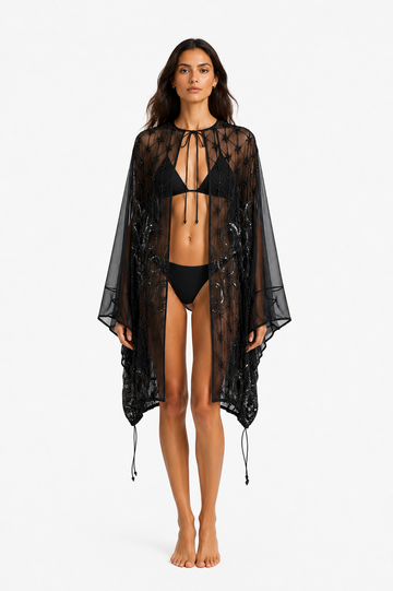 The Noctra Embellished Sheer Cape