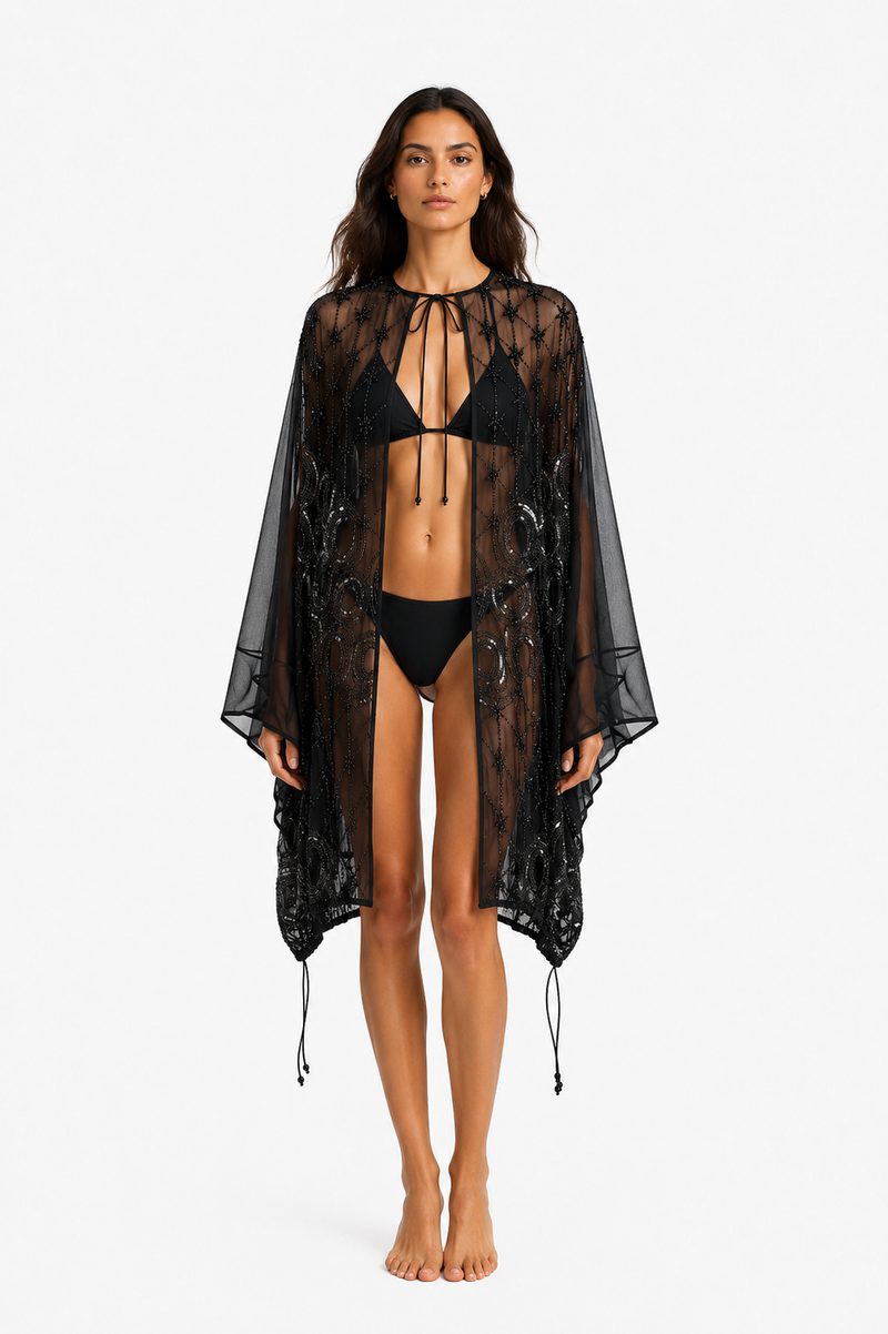 The Noctra Embellished Sheer Cape