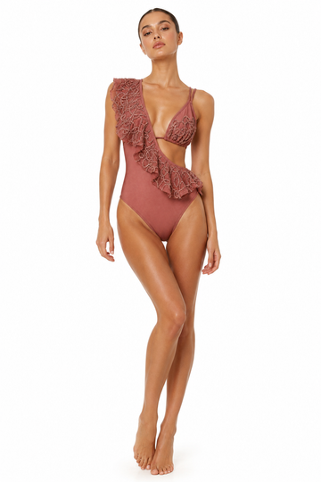 The Seraya Pink One Shoulder Ruffle Monokini