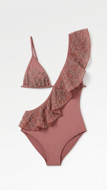 The Seraya Pink One Shoulder Ruffle Monokini