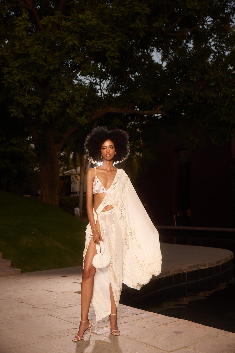The Aurelia Embellished Draped Sarong Sari Skirt
