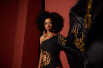 The Kaelis Honeycomb One Shoulder Cape Swimsuit