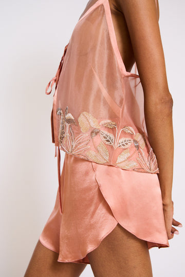 The Flamingo Sheer Organza Tie Front Short Set