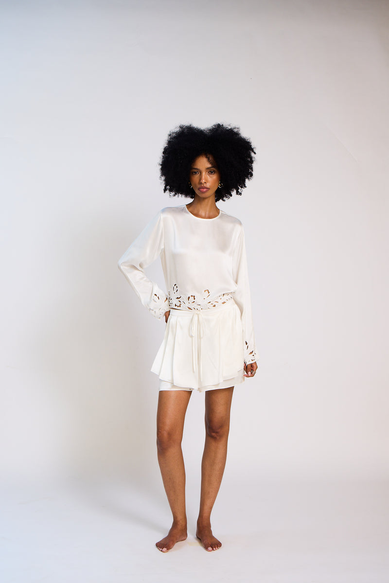 The Monsoon Bloom Cutwork Silk Satin Short Set