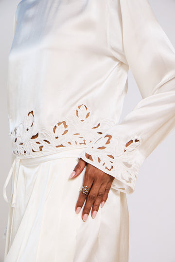 The Monsoon Bloom Cutwork Silk Satin Short Set