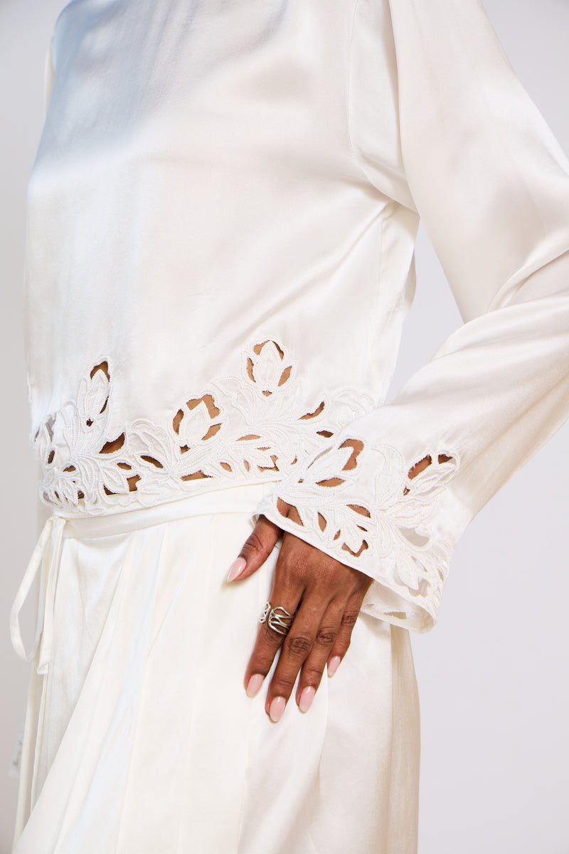 The Monsoon Bloom Cutwork Silk Satin Short Set