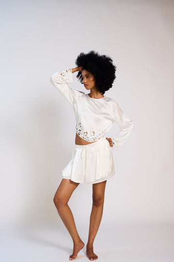 The Monsoon Bloom Cutwork Silk Satin Short Set