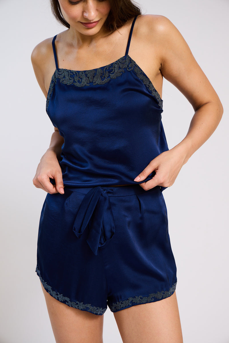 The Annalise Midnight Silk Short Set