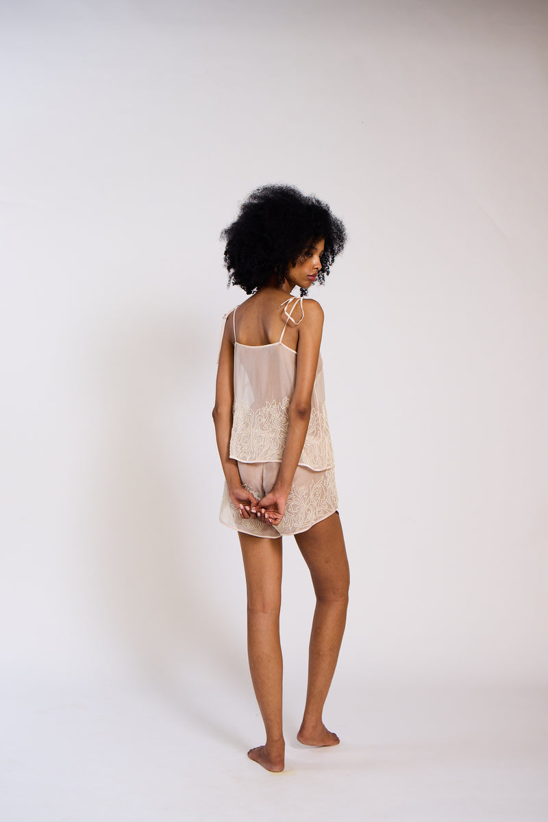The Annalise Tie Strap Sheer Silk Organza Short Set