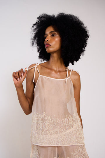The Annalise Tie Strap Sheer Silk Organza Short Set