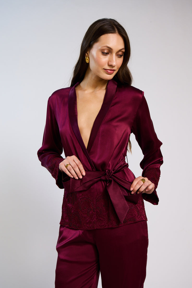The Seraphine Hand Beaded Silk Satin Pant Set