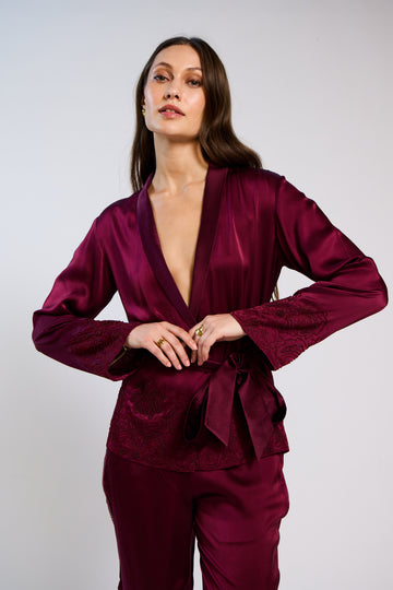 The Seraphine Hand Beaded Silk Satin Pant Set