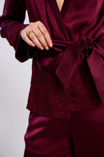 The Seraphine Hand Beaded Silk Satin Pant Set