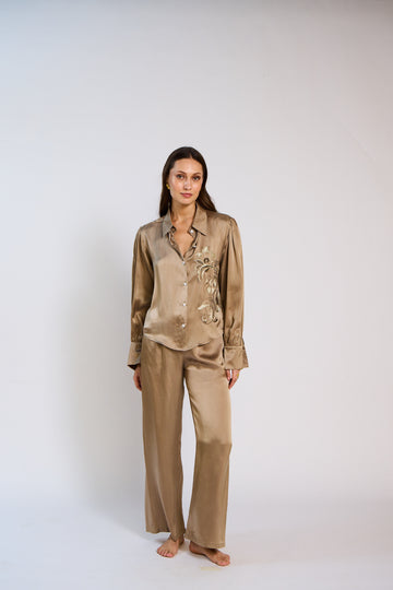The Solene Open Back Silk Satin Pant Set