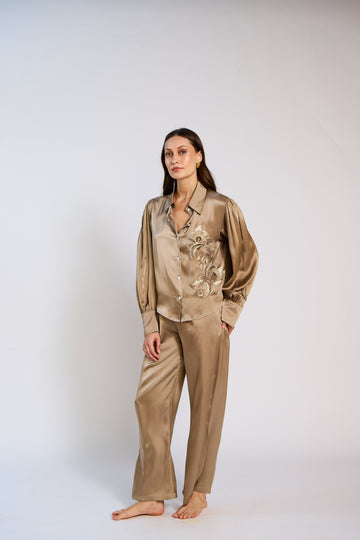 The Solene Open Back Silk Satin Pant Set