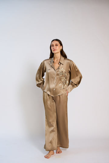 The Solene Open Back Silk Satin Pant Set