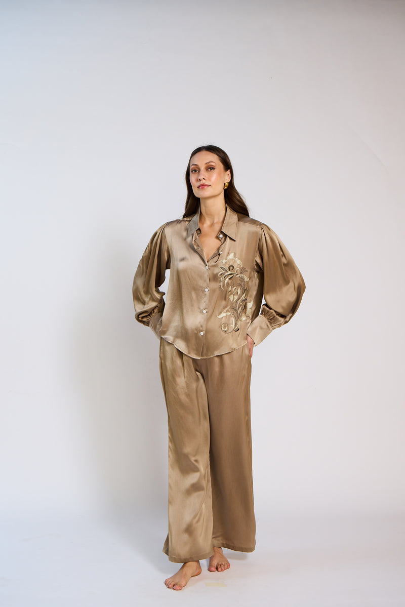 The Solene Open Back Silk Satin Pant Set
