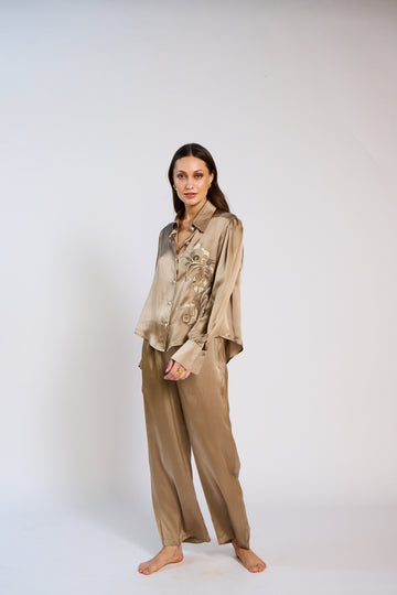 The Solene Open Back Silk Satin Pant Set