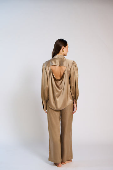 The Solene Open Back Silk Satin Pant Set