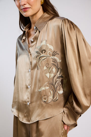 The Solene Open Back Silk Satin Pant Set
