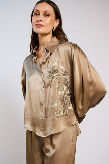 The Solene Open Back Silk Satin Pant Set