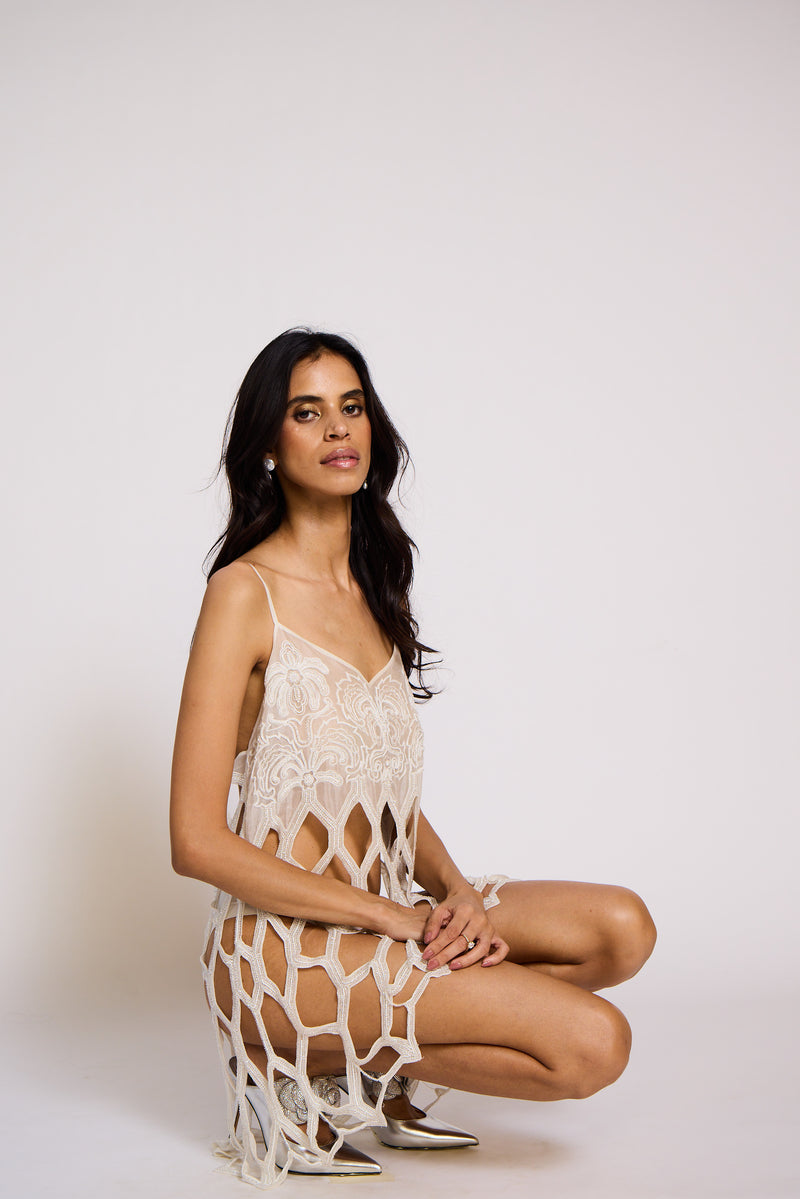 The Matsya Cutwork Fishnet Dress