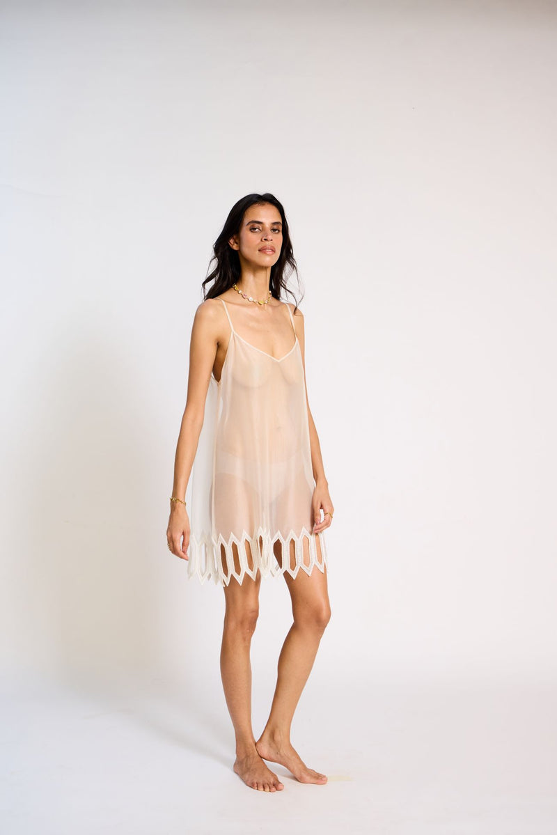 Taj Cutwork Sheer Dress