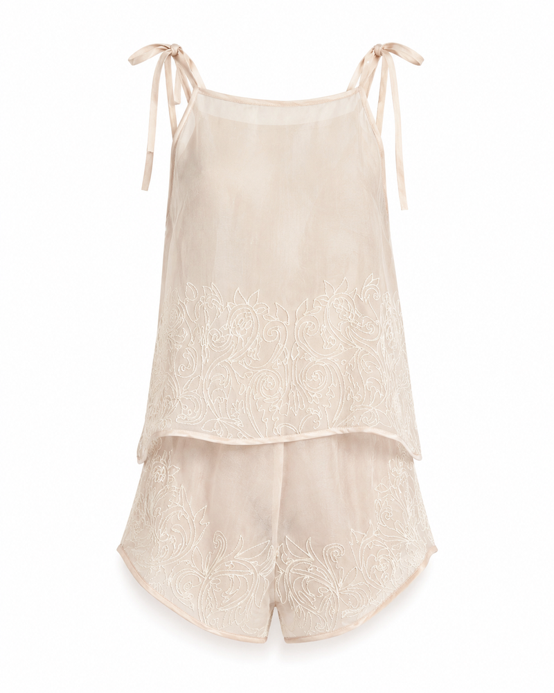 The Annalise Tie Strap Sheer Silk Organza Short Set