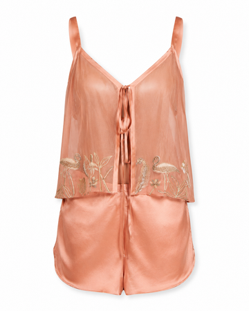 The Flamingo Sheer Organza Tie Front Short Set