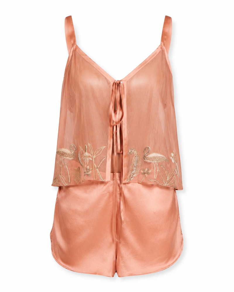 The Flamingo Sheer Organza Tie Front Short Set