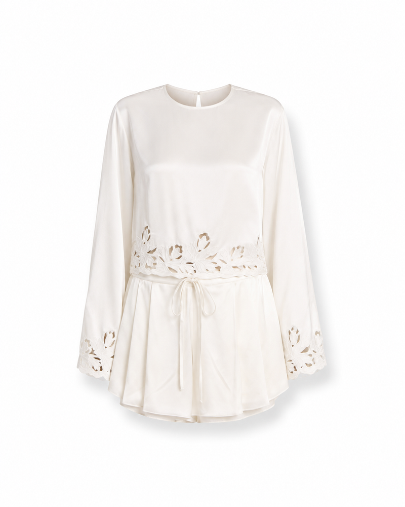 The Monsoon Bloom Cutwork Silk Satin Short Set