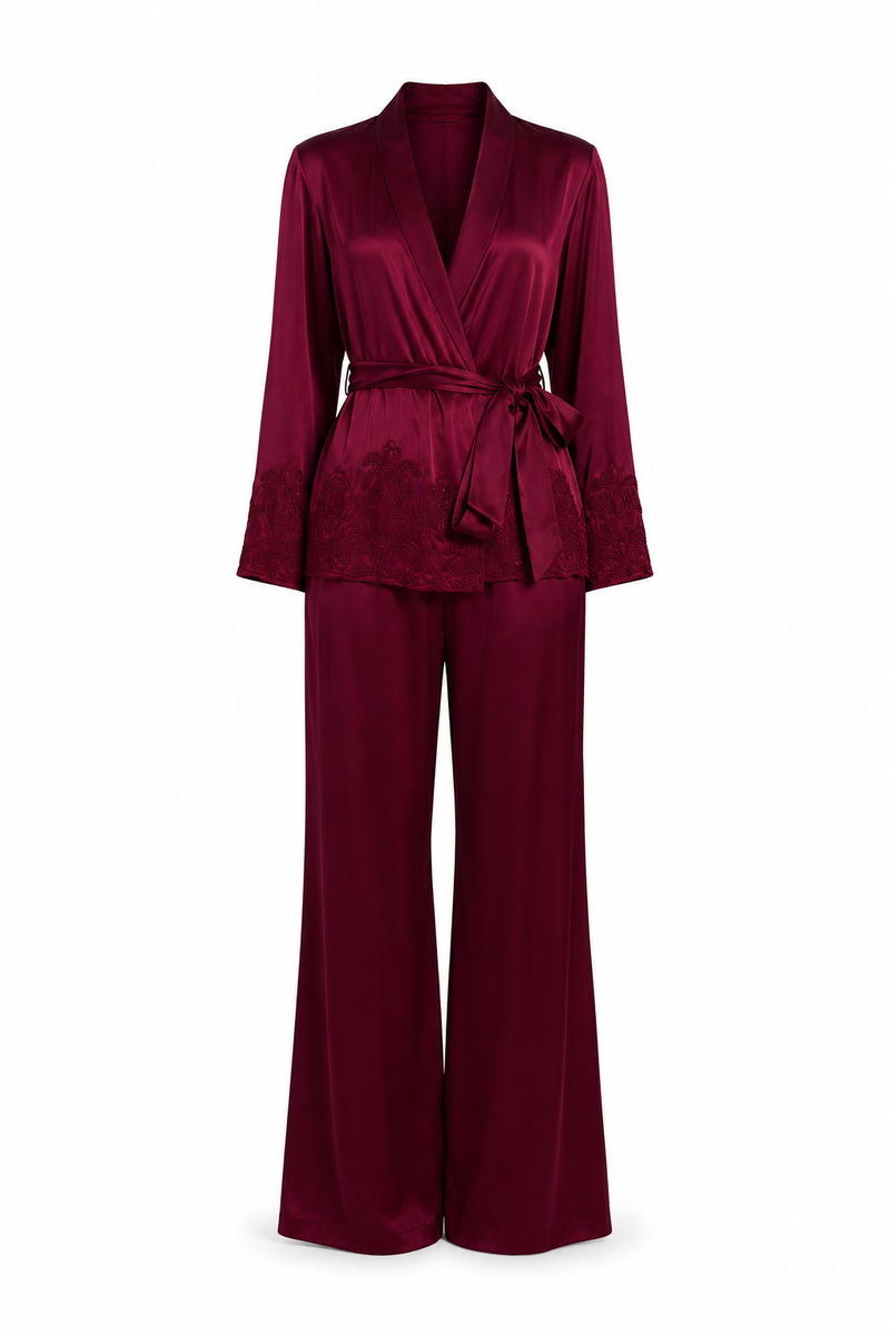 The Seraphine Hand Beaded Silk Satin Pant Set