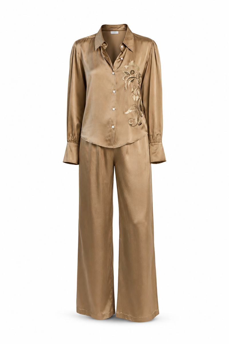 The Solene Open Back Silk Satin Pant Set