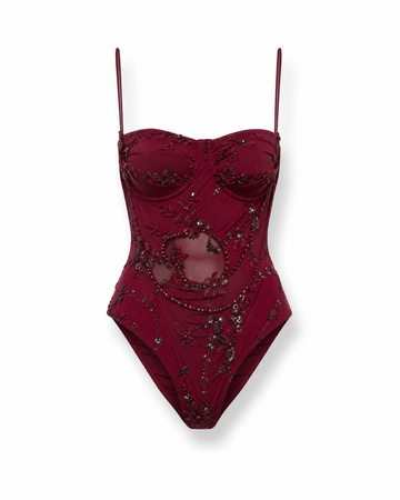 The Riviera Crimson Corset Swimsuit