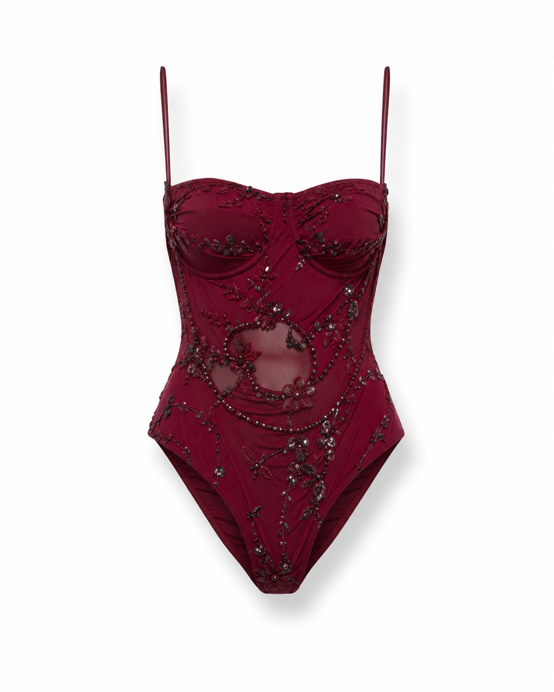 The Riviera Crimson Corset Swimsuit